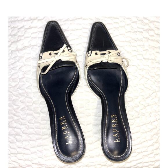Ralph Lauren Navy/white Leather Mules Size 6 - Picture 4 of 5